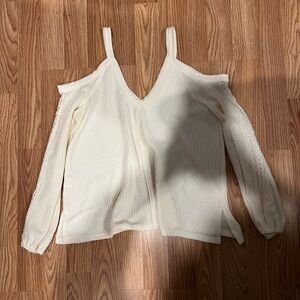 Cream V-Neck Knit Cold Shoulder Sweater